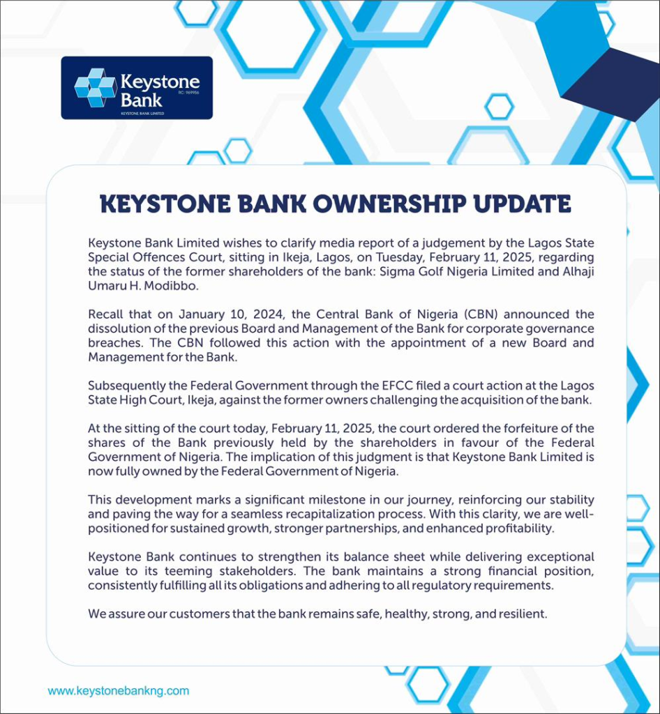 Federal Government Acquires Keystone Bank